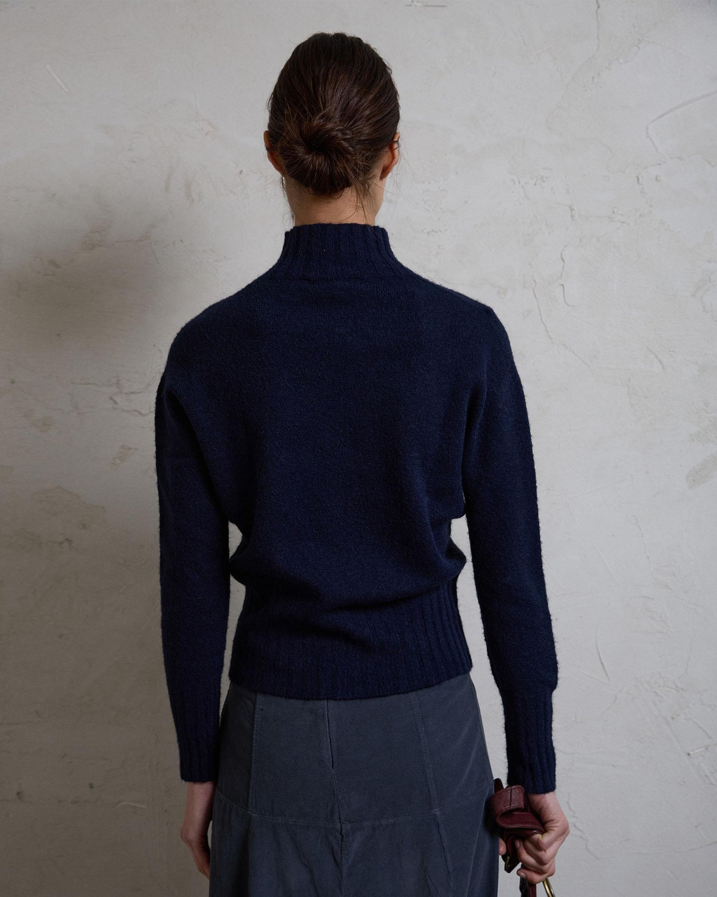 Jersey Cuello Alto Rib Azul Marino