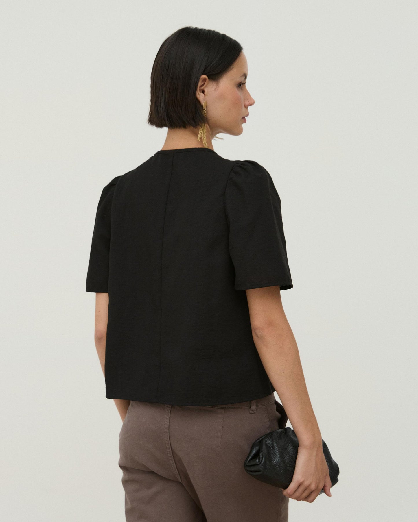 Blusa Lazadas Manga Abullonada Negro