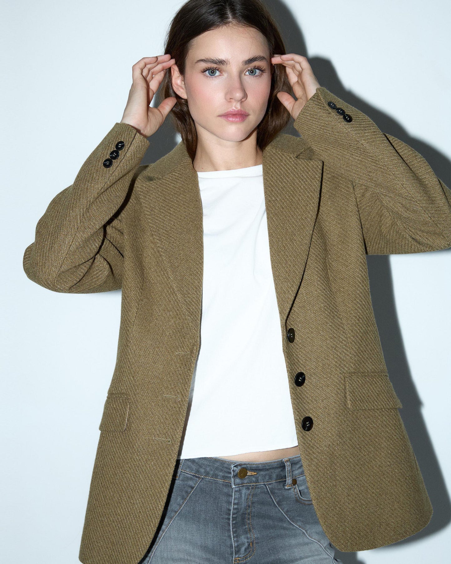 Beige Blazer with Lapel Coat