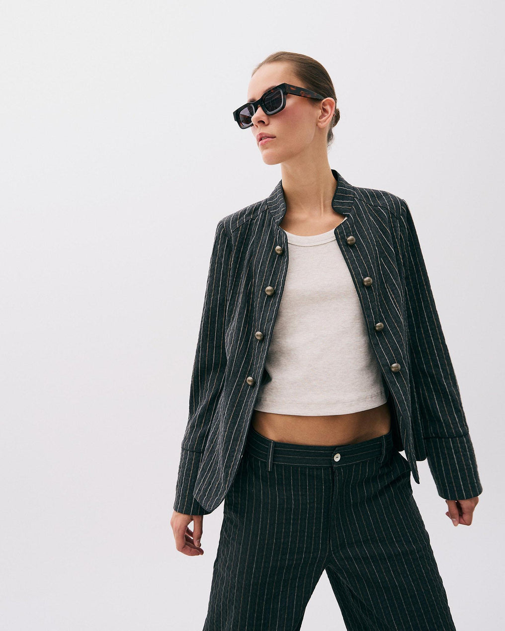 Chaqueta Rayas Botones Antracita