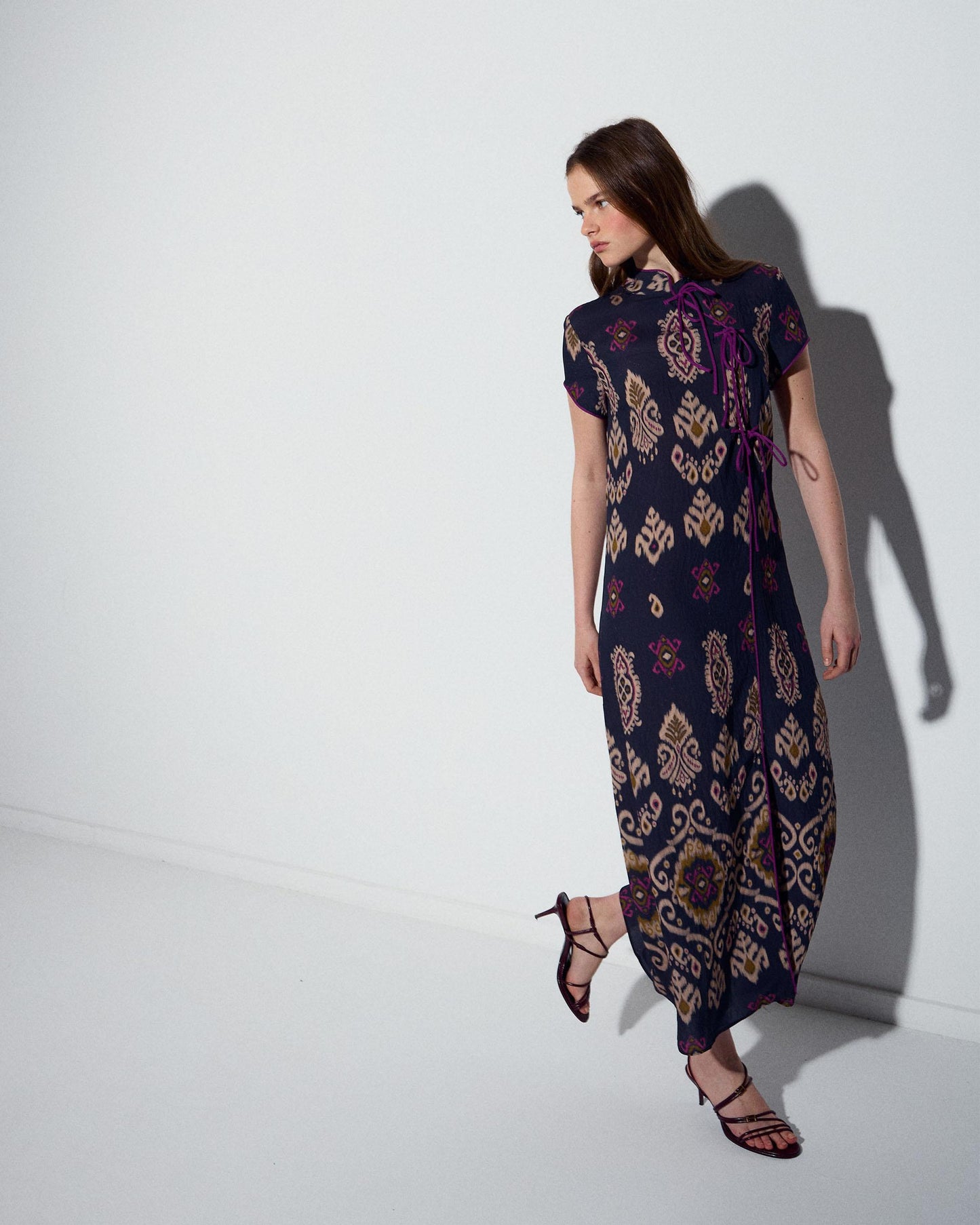 Vestido Japo Estampado Etnico Azul Oscuro