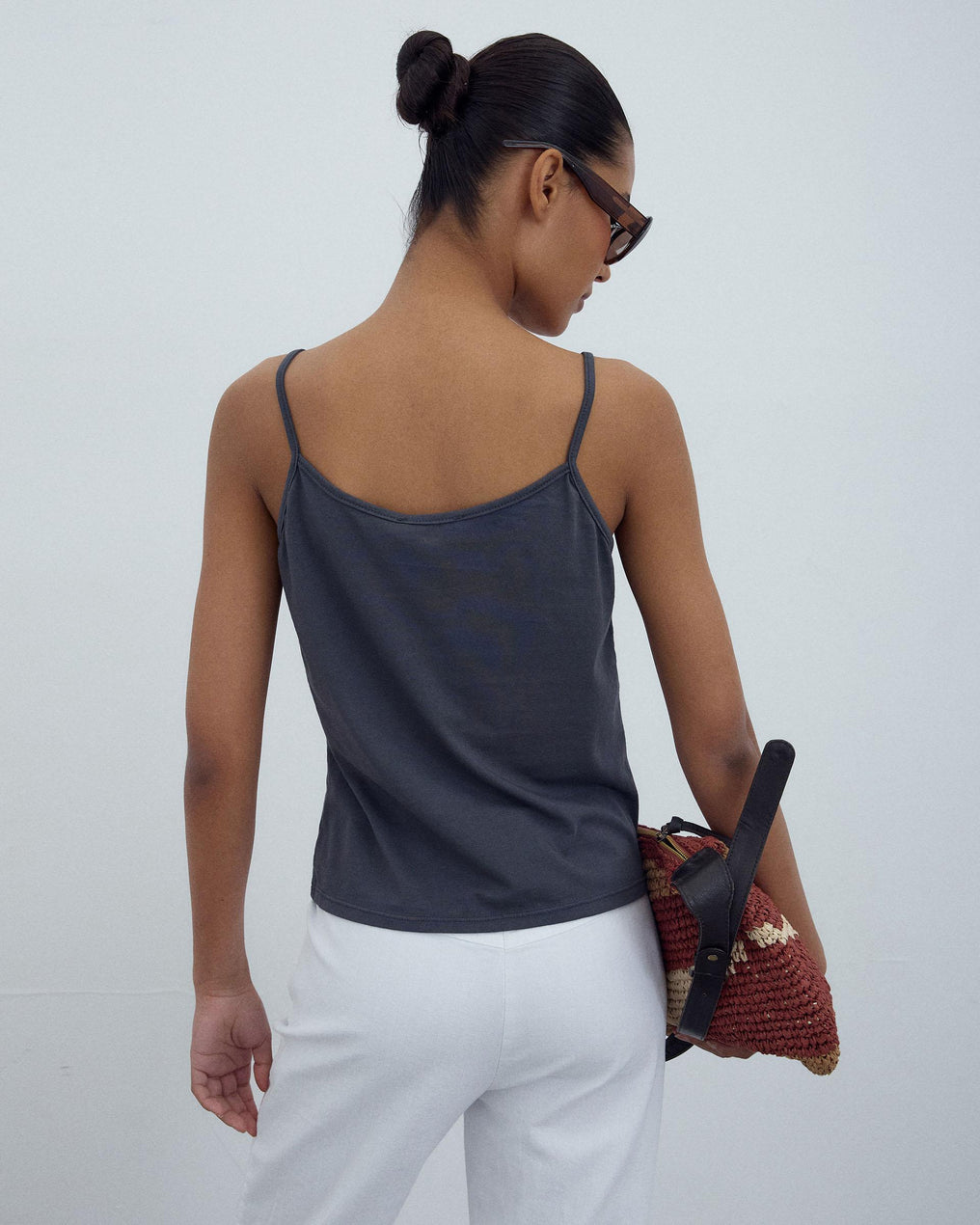 T-shirt Alças Nervuras Antracite