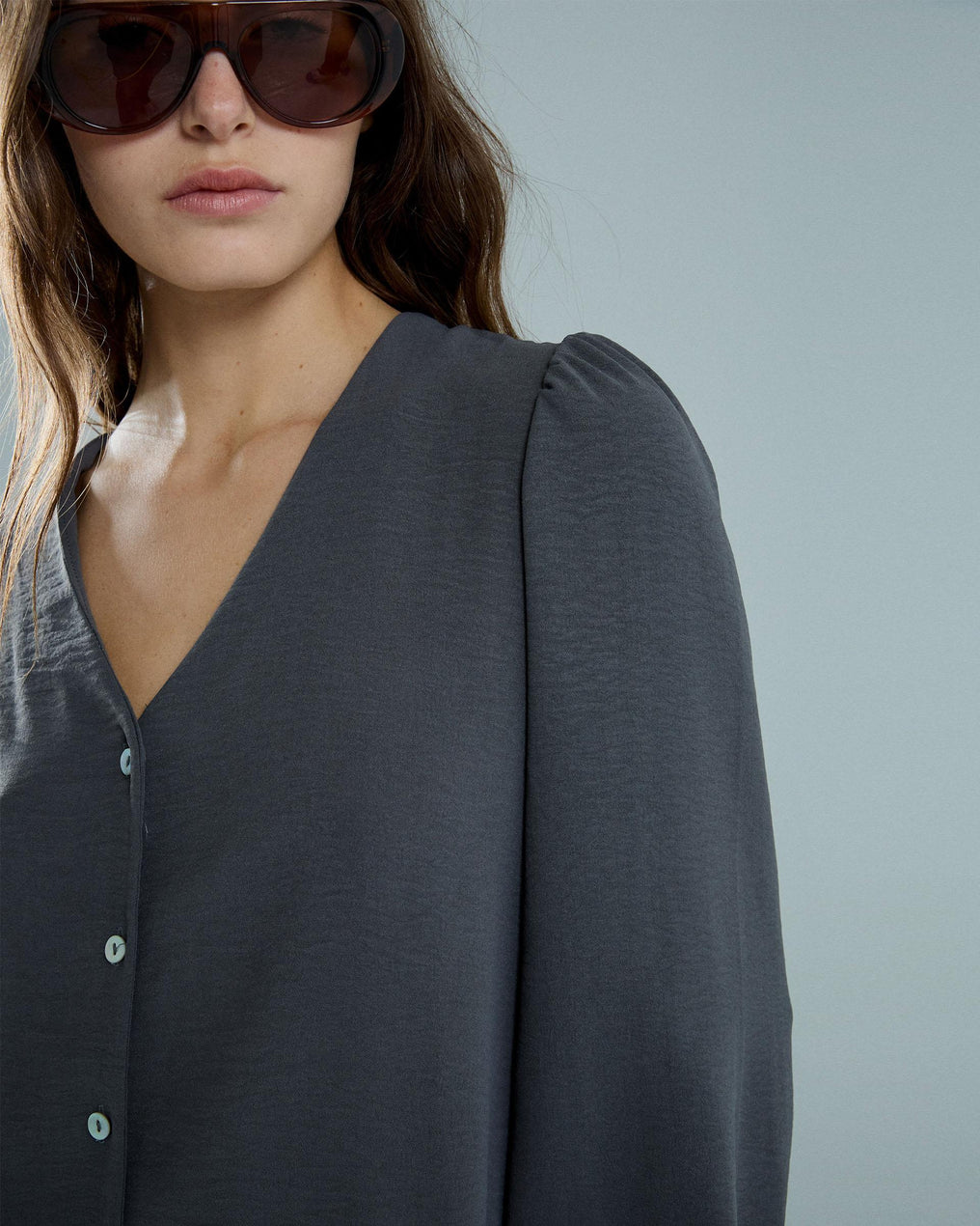 Blusa Manga Abullonada Antracita