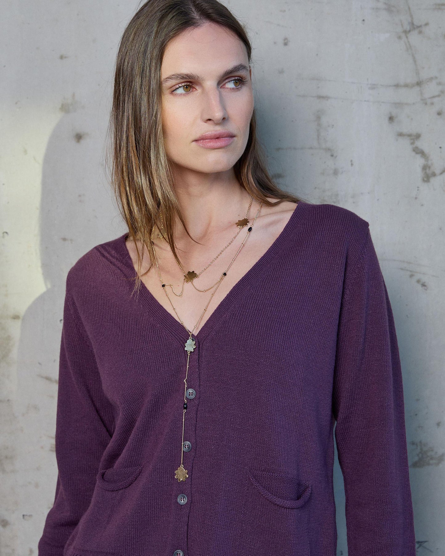 Chaqueta Cuello Pico Bolsillos Morado