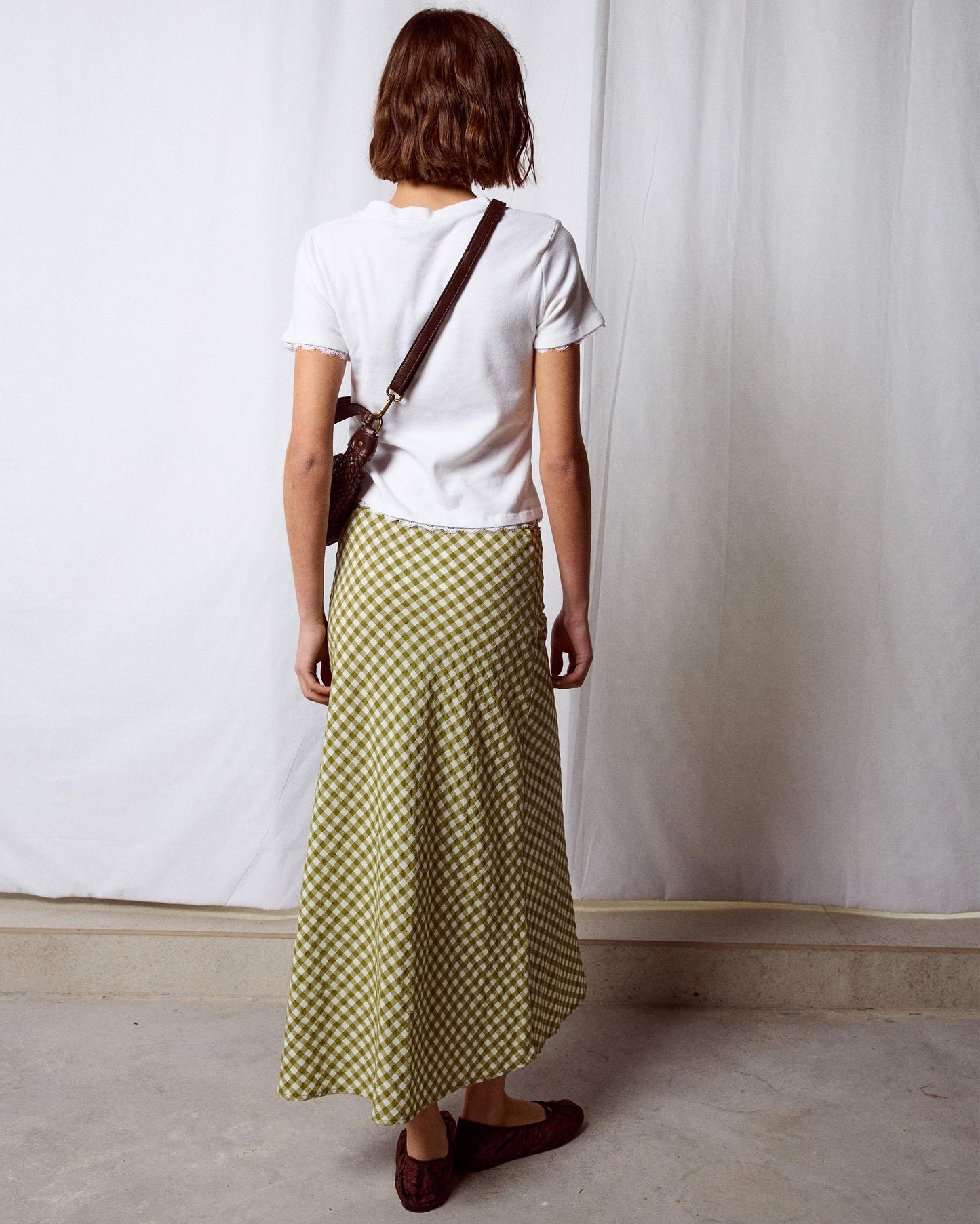 Falda Fluida Cuadros Verde Oscuro