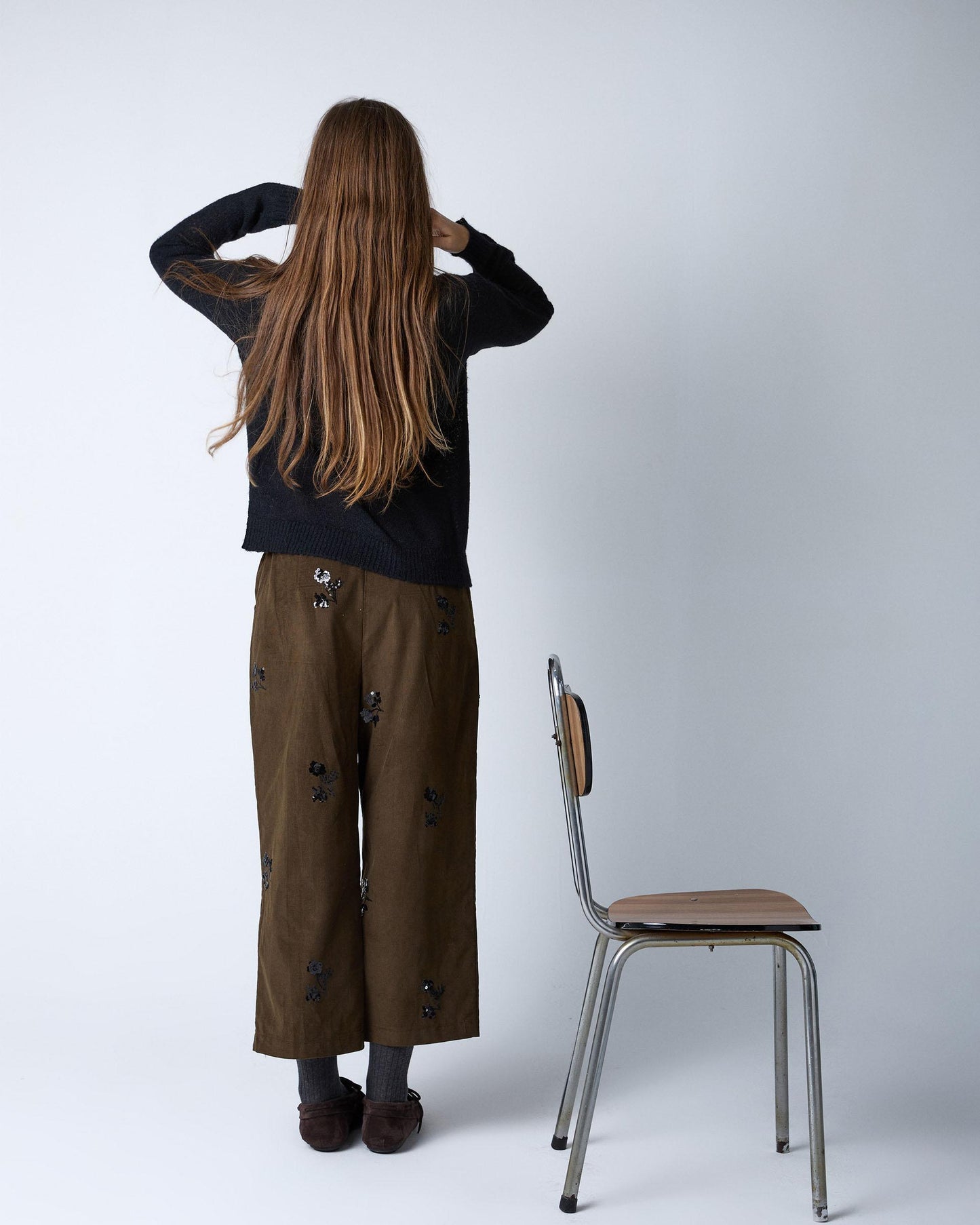 Dark Green Sequin Flower Micropana Pants