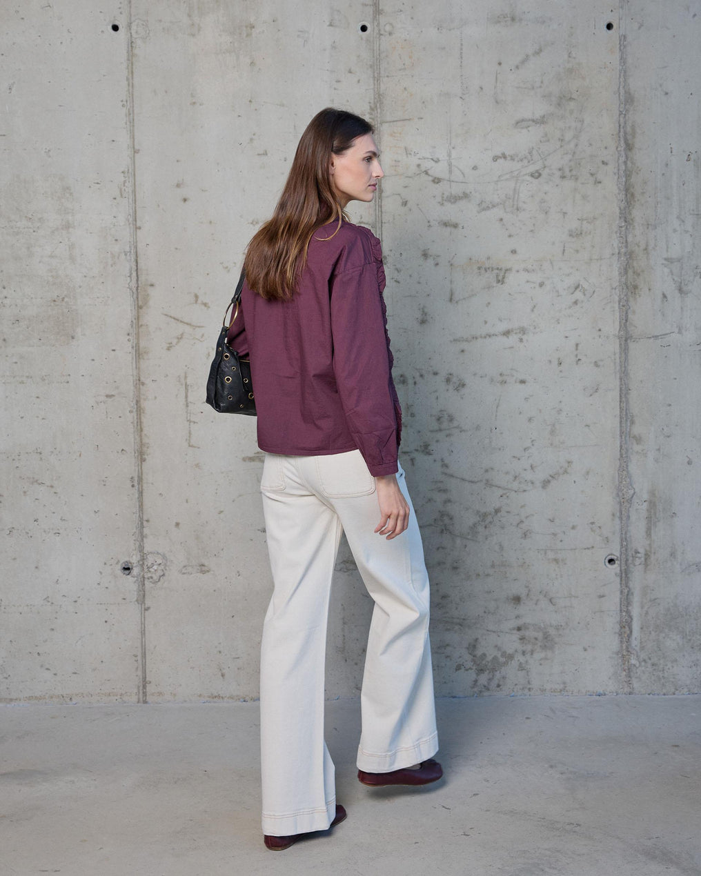 Camisa Volante Manga Morado