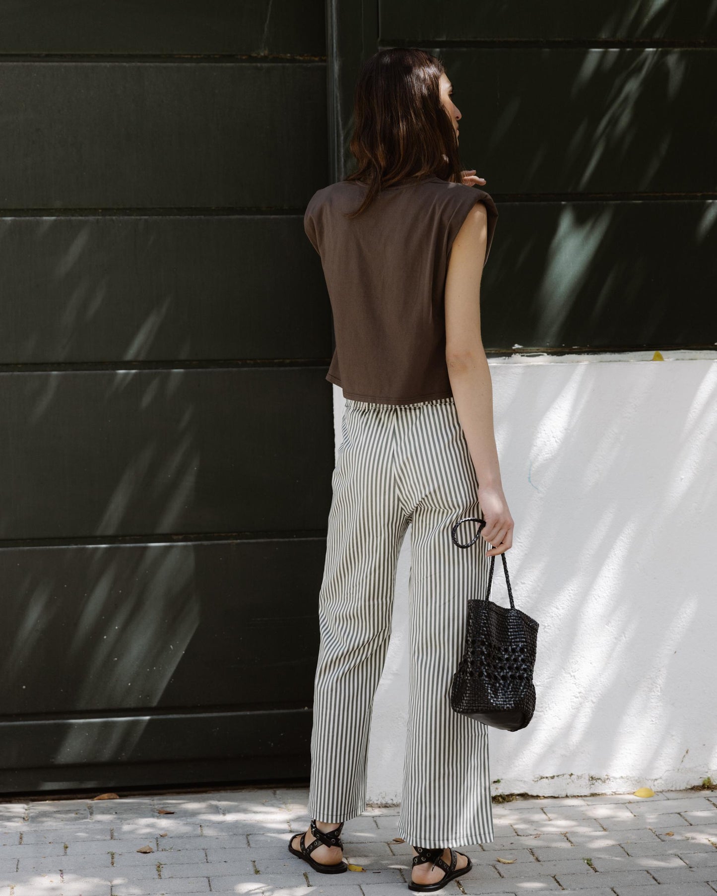 Striped Jeans with Contrast Green Pockets