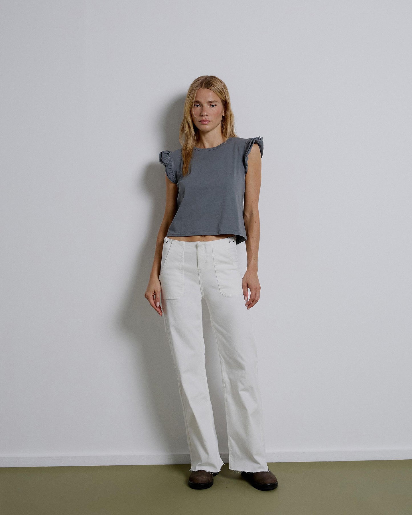 Worker Jeans Rope Stitching White