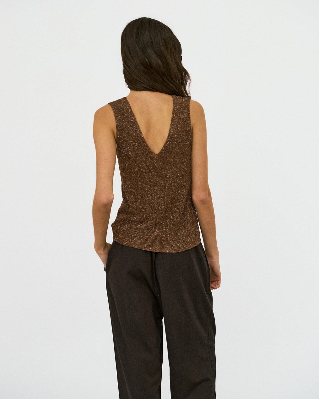 Top Bretelles Lurex Marron