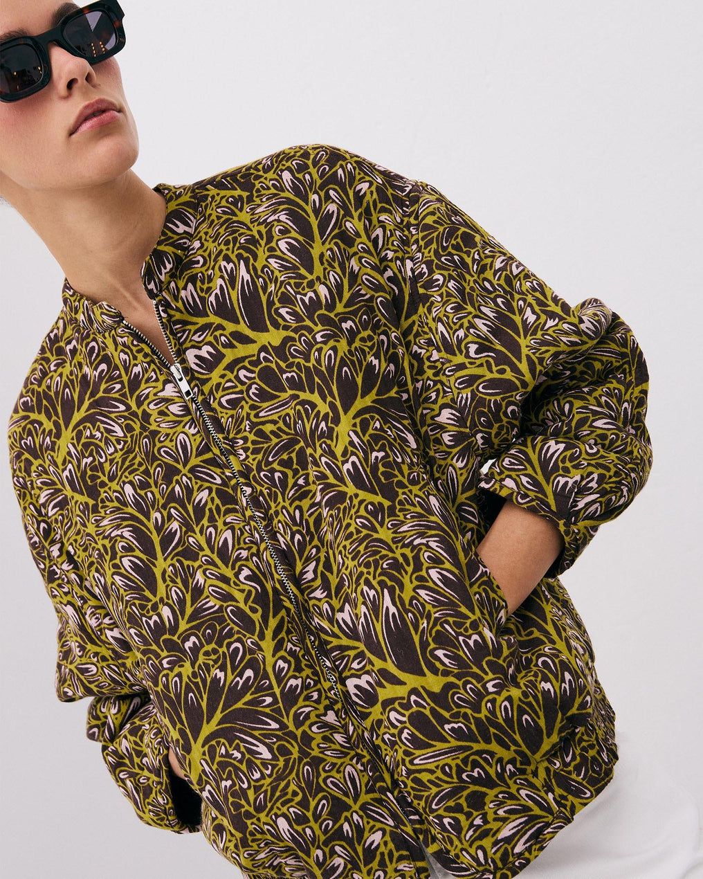 Chaqueta Bomber Estampado Marrón