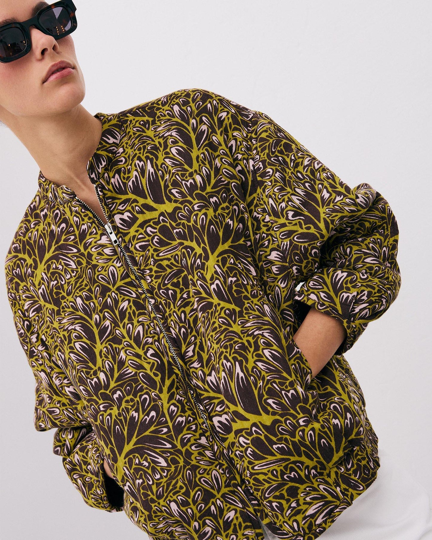 Chaqueta Bomber Estampado Marrón