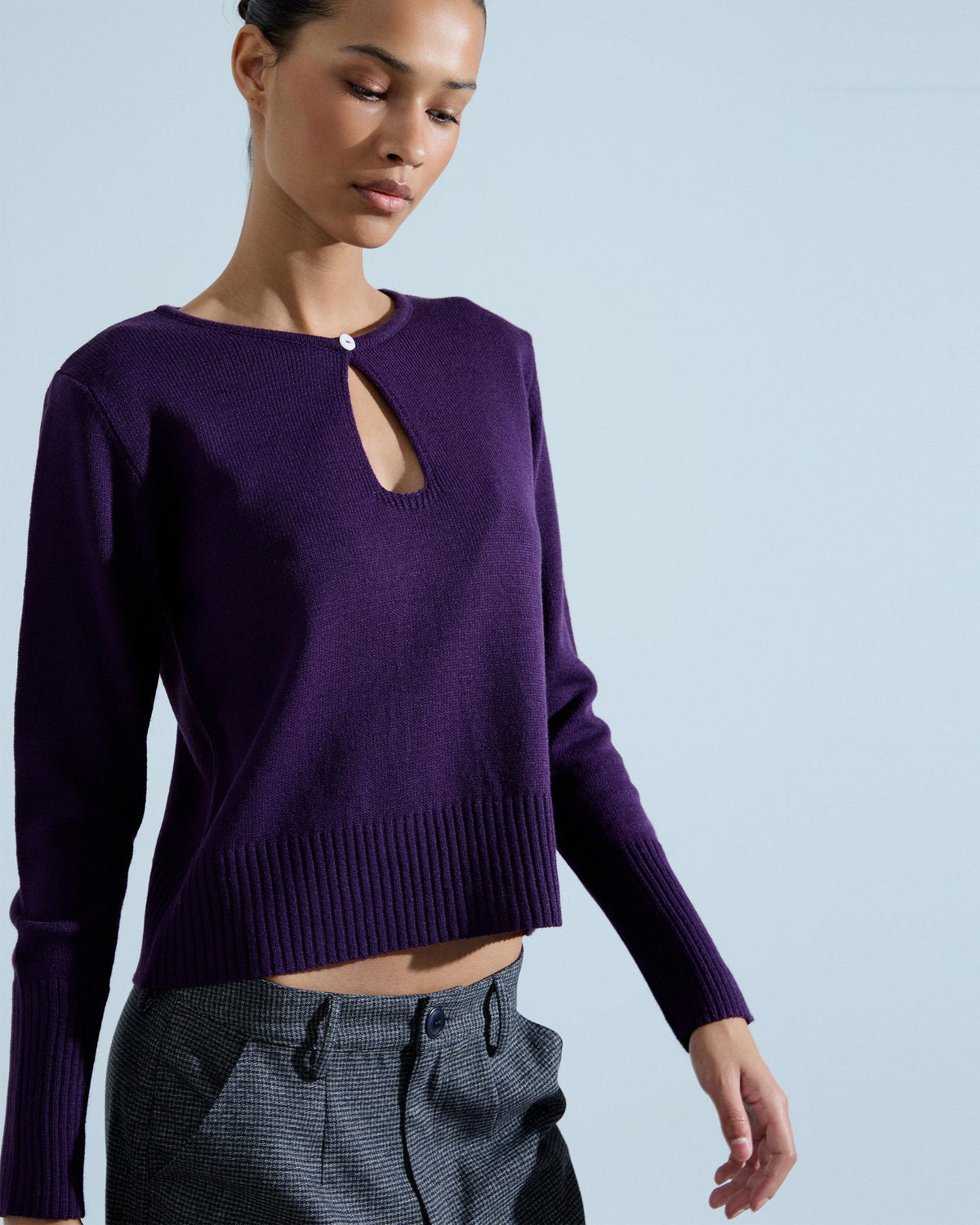 Jersey Abertura Botón Morado