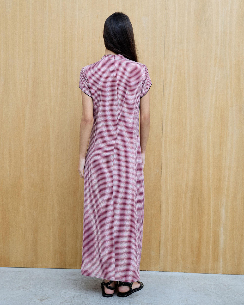 Robe Lacets Contrastant Carreaux Rose