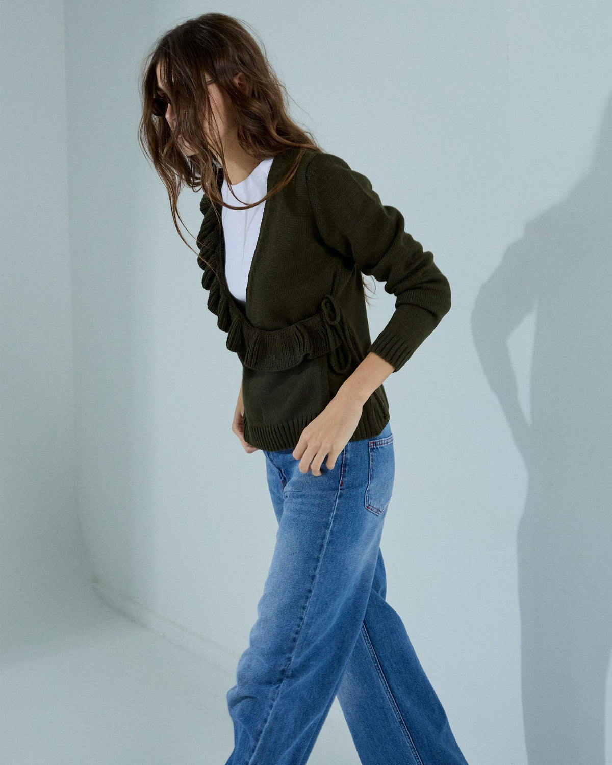 Chaqueta Cruzada Volante Verde Oscuro