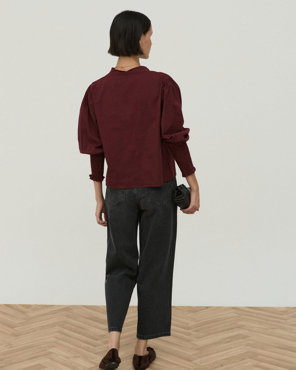 Blusa Detalles Nido De Abeja Granate