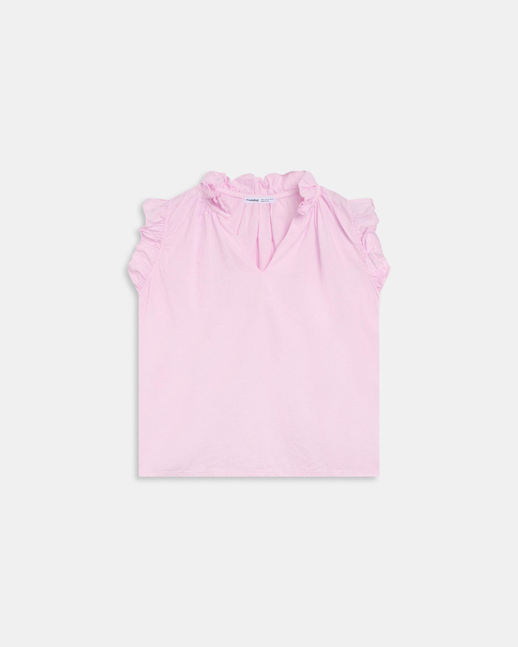 Blusa Sem Mangas Folhos Decote V Rosa-pó