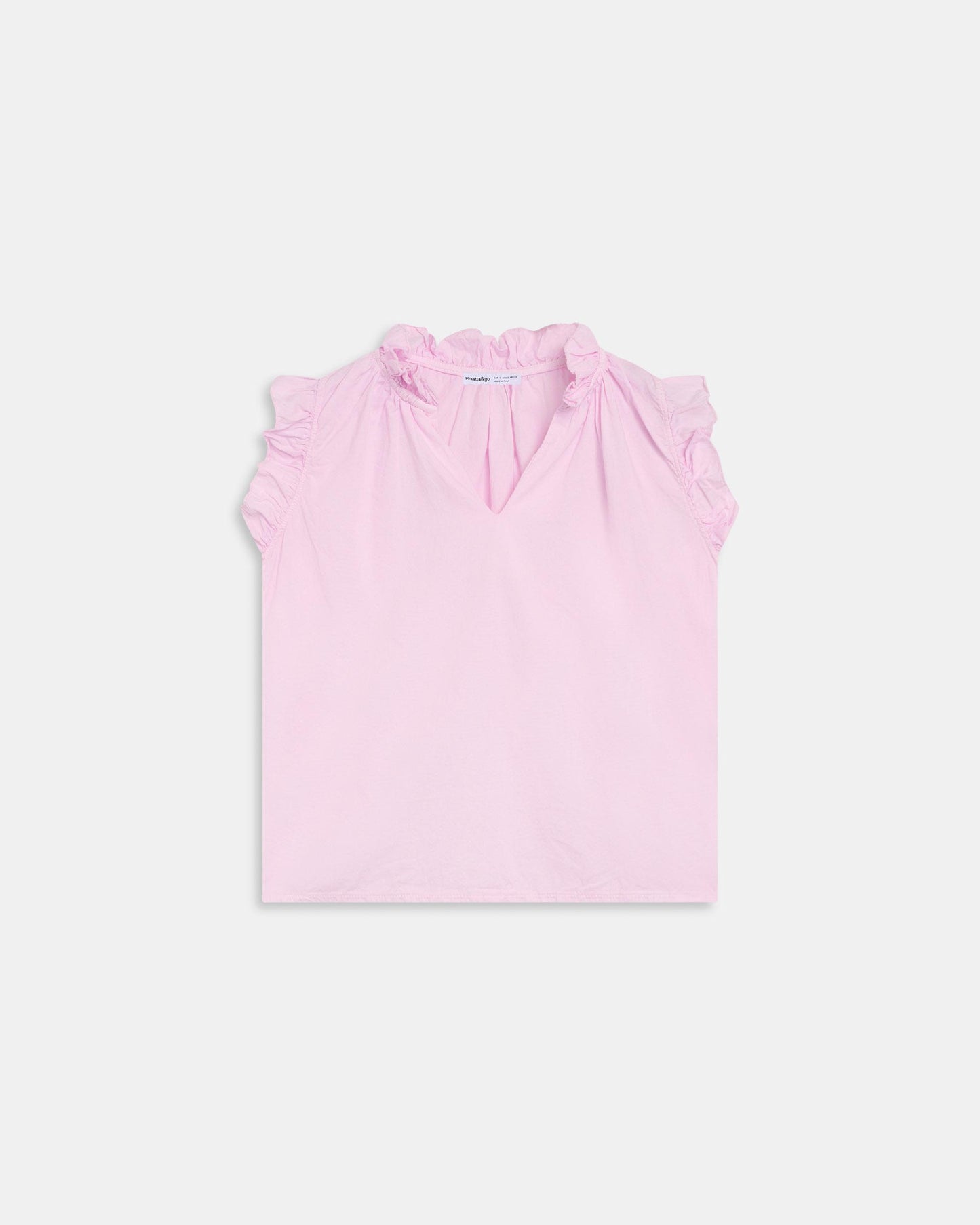 Blusa Sem Mangas Folhos Decote V Rosa-pó
