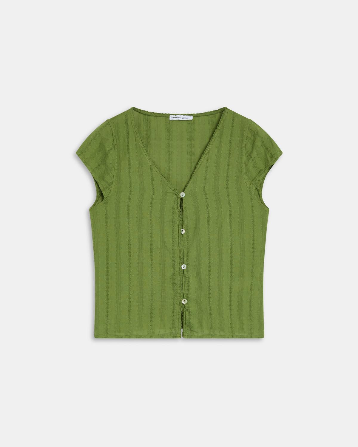 Ehun rustikozko lore-brodatudun blusa berdea