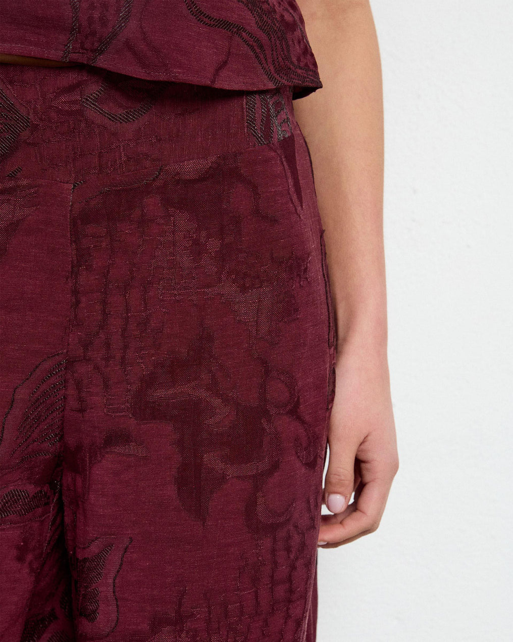 Pantalon Élastique Poignet Imprimé Grenat