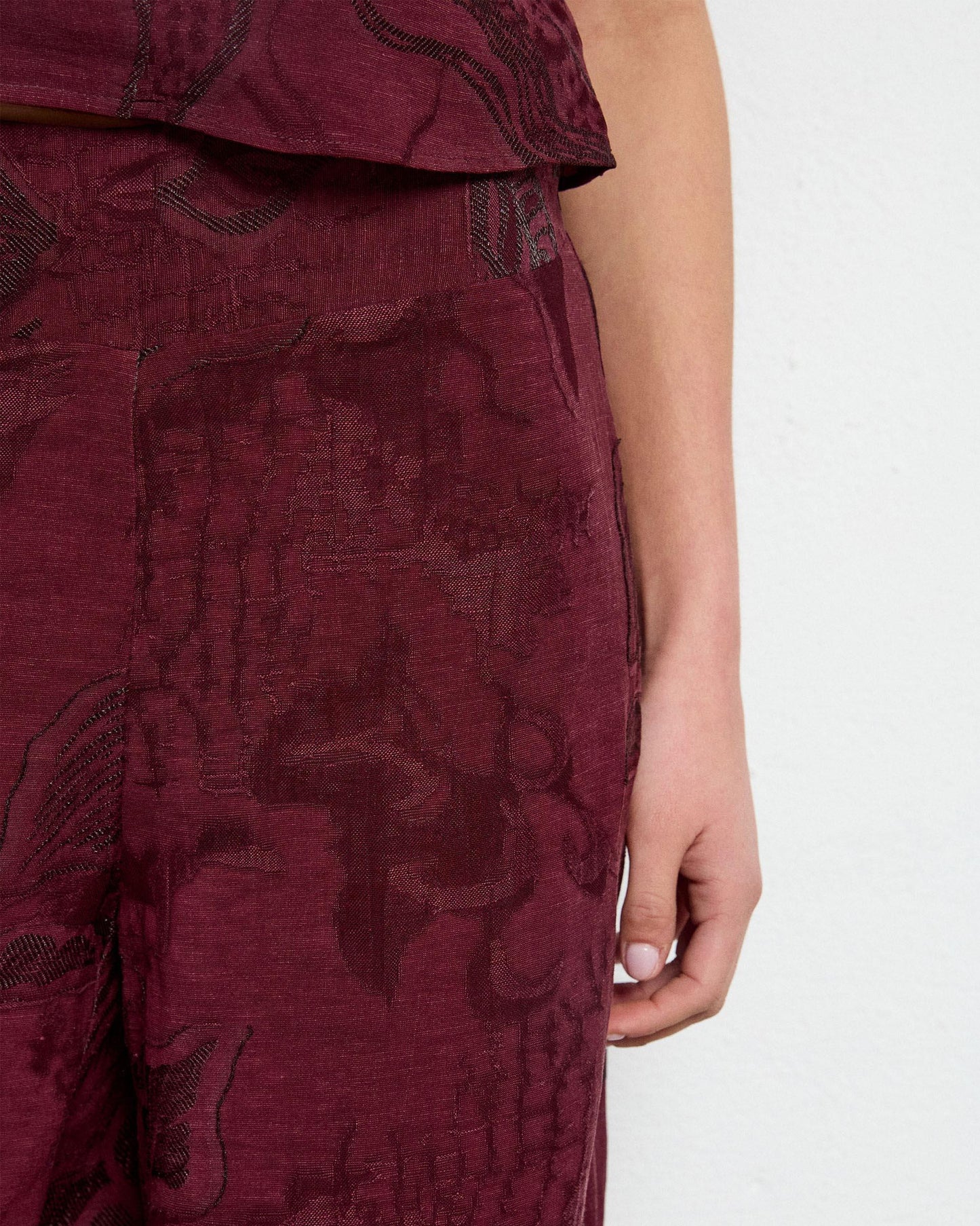 Pantalon Élastique Poignet Imprimé Grenat