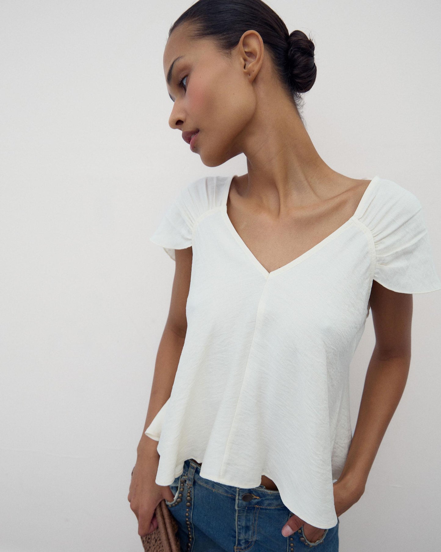 Blusa Escote Pico Espalda Blanca