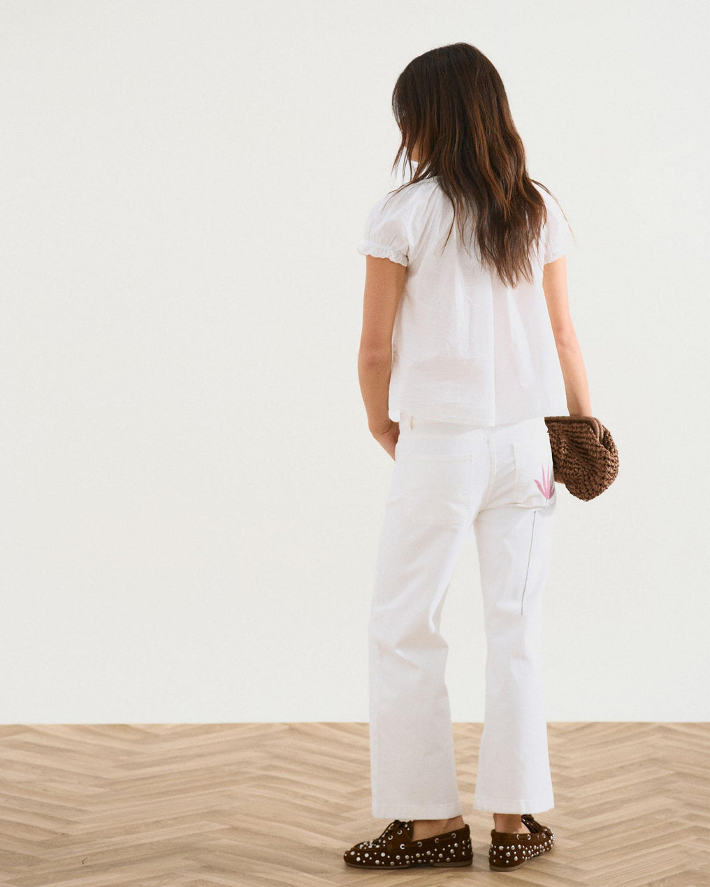 White Buttoned Blouse with Wavy Ruffles