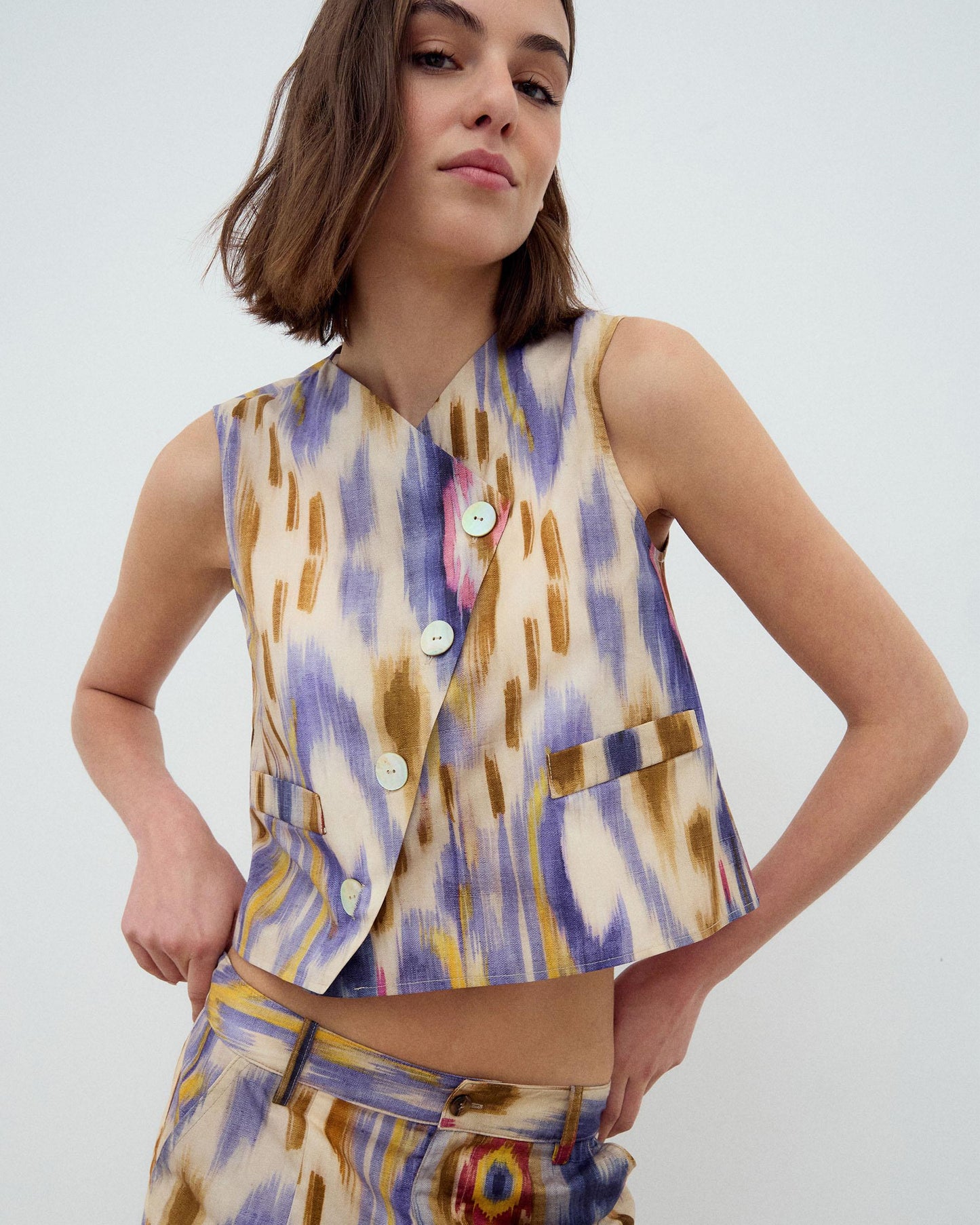 Multicolor Tie-Dye Ethnic Vest with Side Buttons