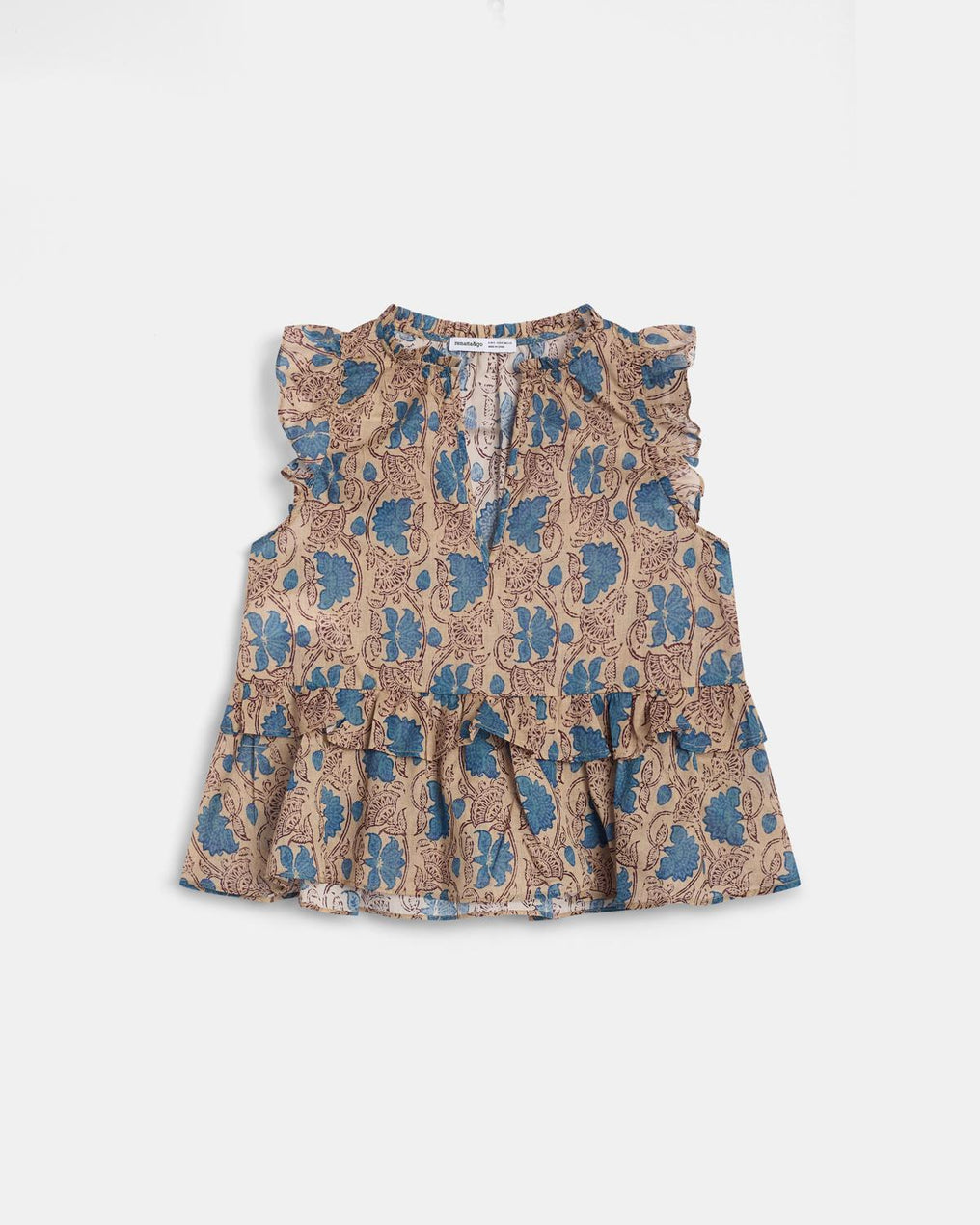 Blouse Ruffles Floral Print Beige