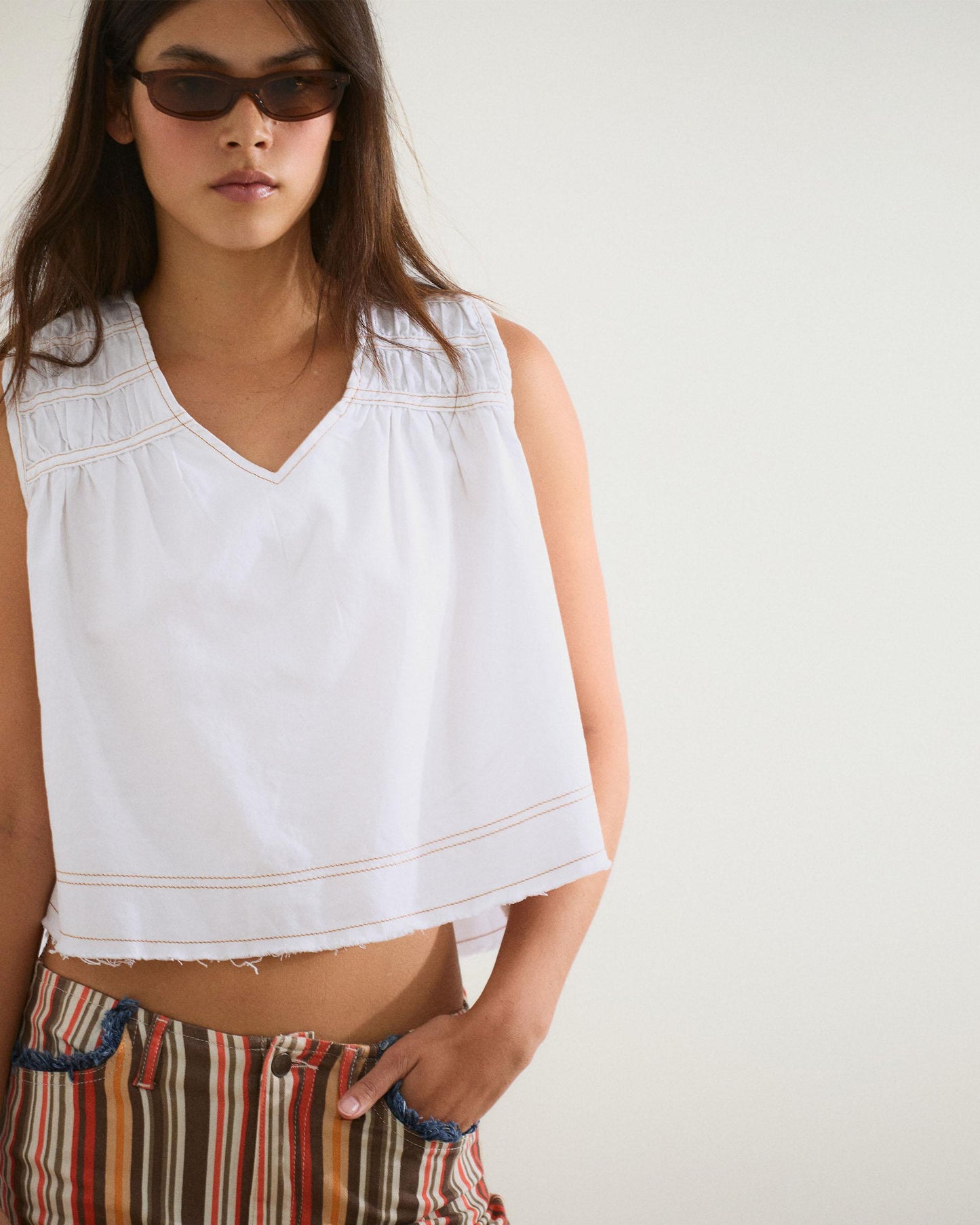 Top Gomas Denim Blanco