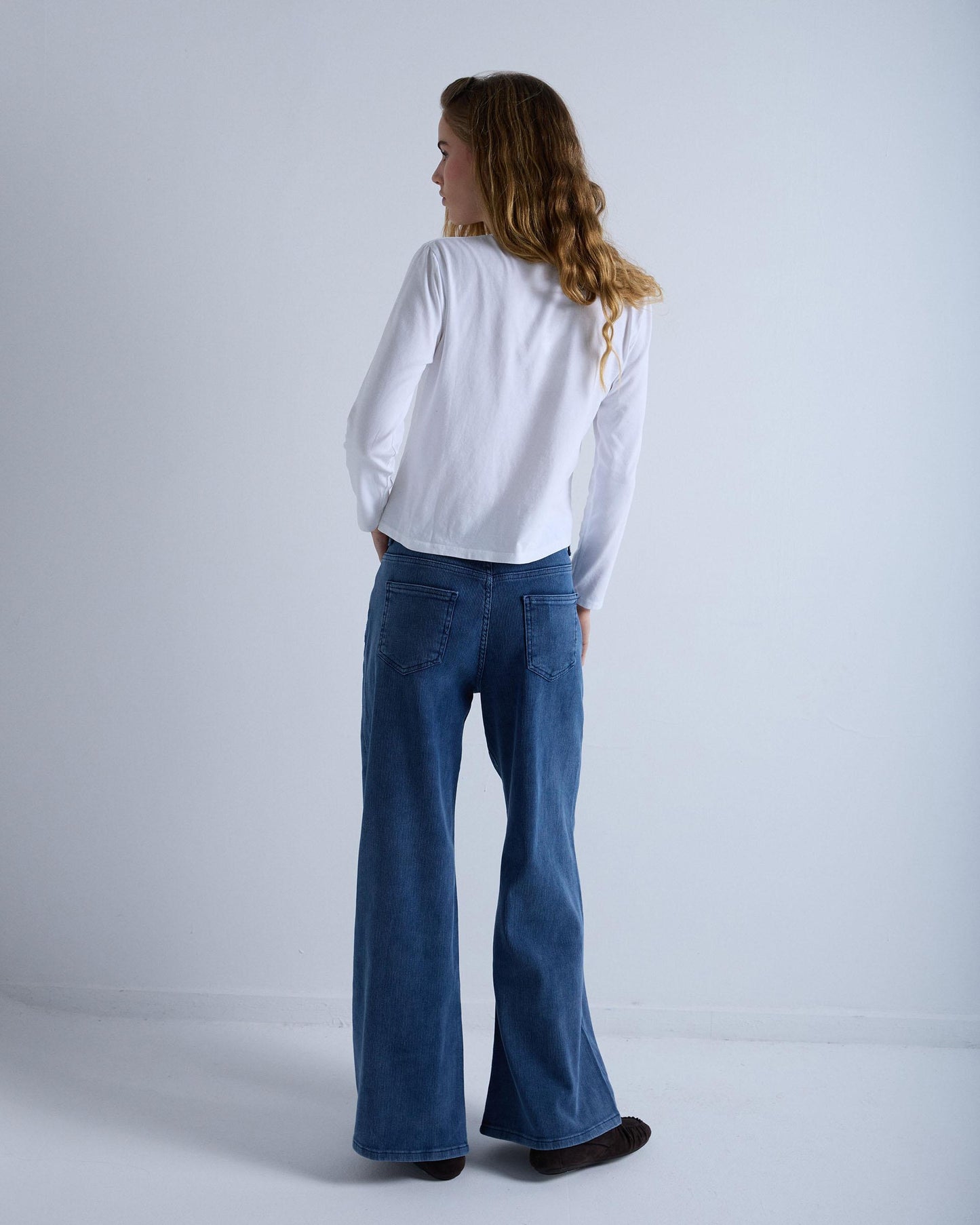 Blue Wide Leg Corduroy Trousers