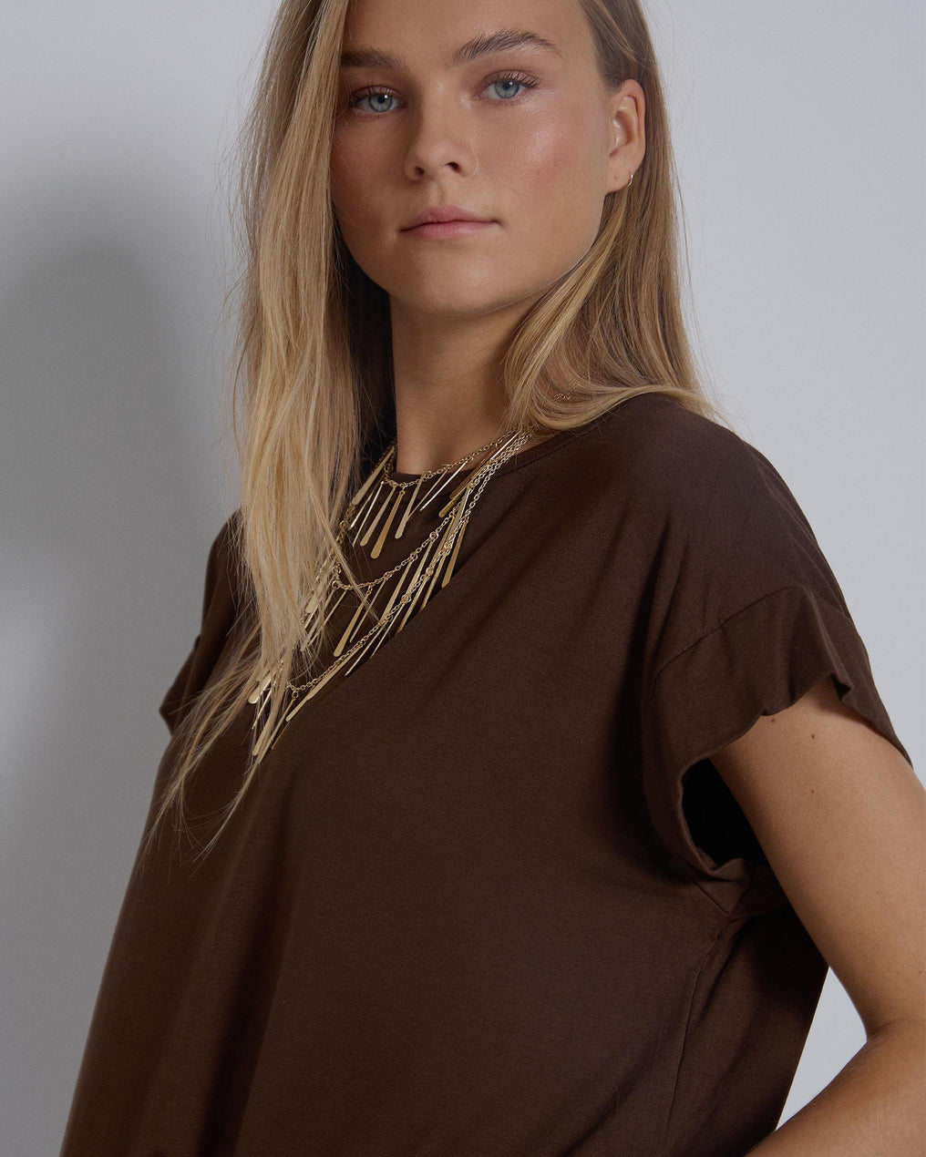Brown Wide Sleeve T-Shirt