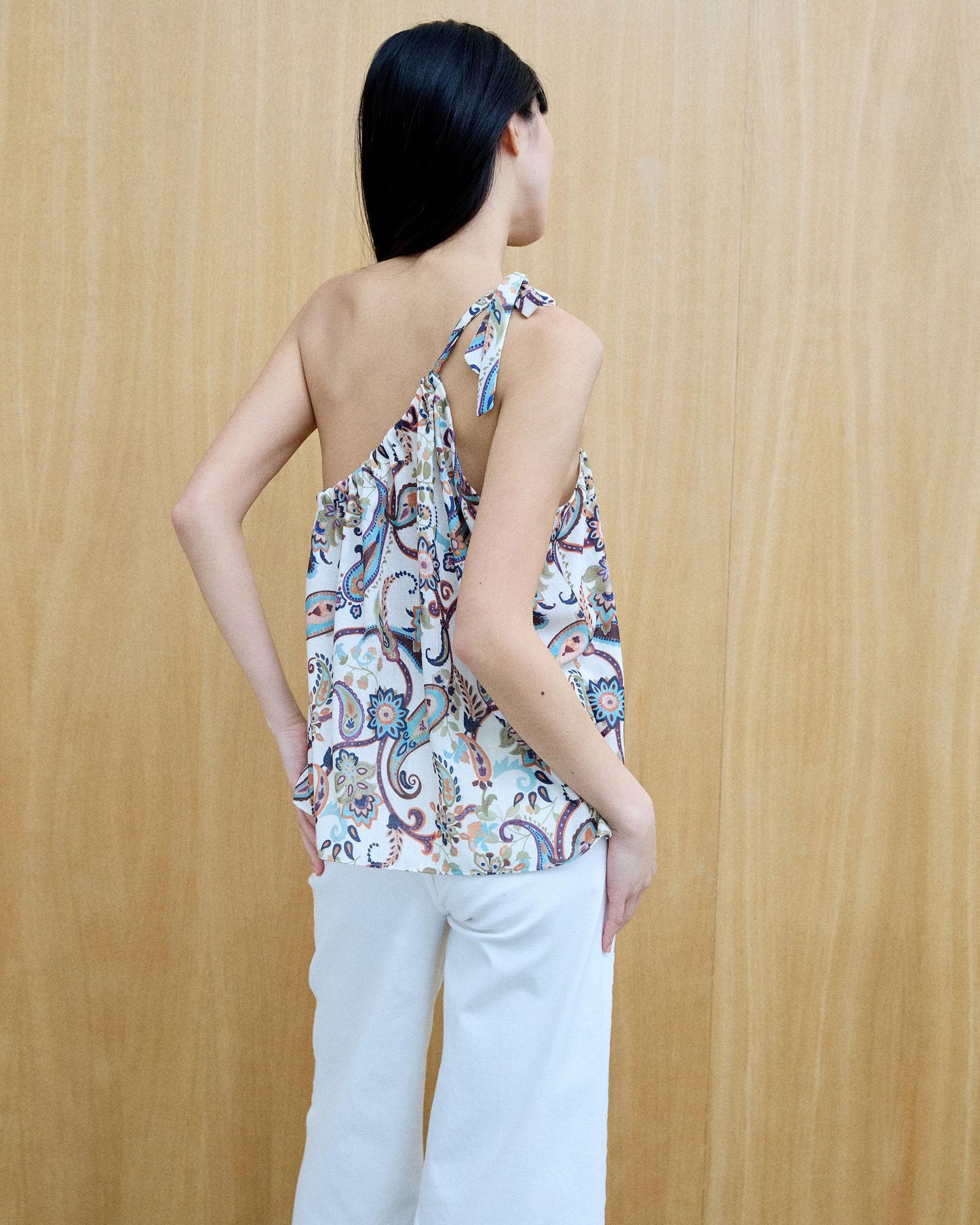 Top Asymétrique Lacet Imprimé Multicolore