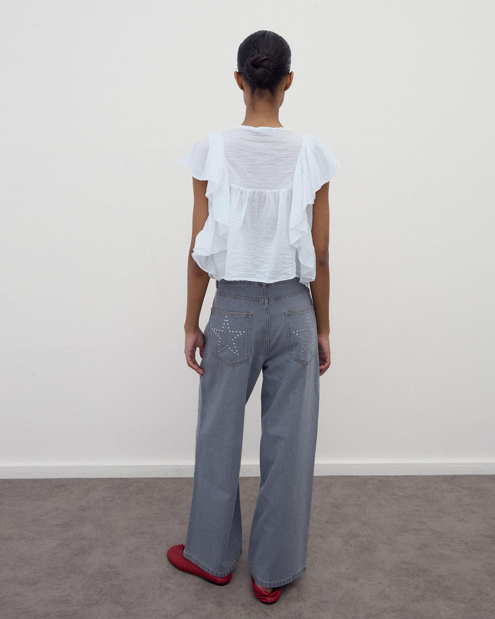 Blusa Botones Volantes Blanca