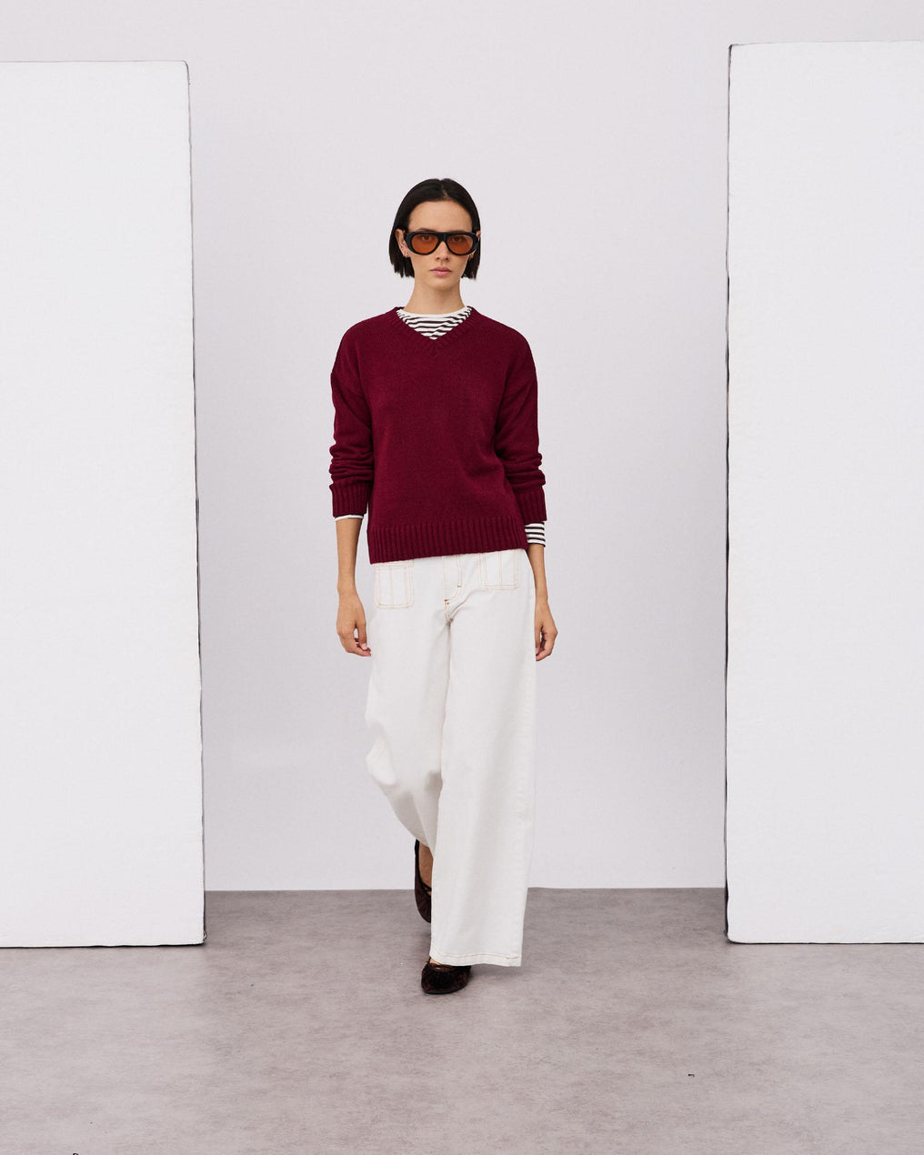 Jersey Cuello Pico Rib Granate