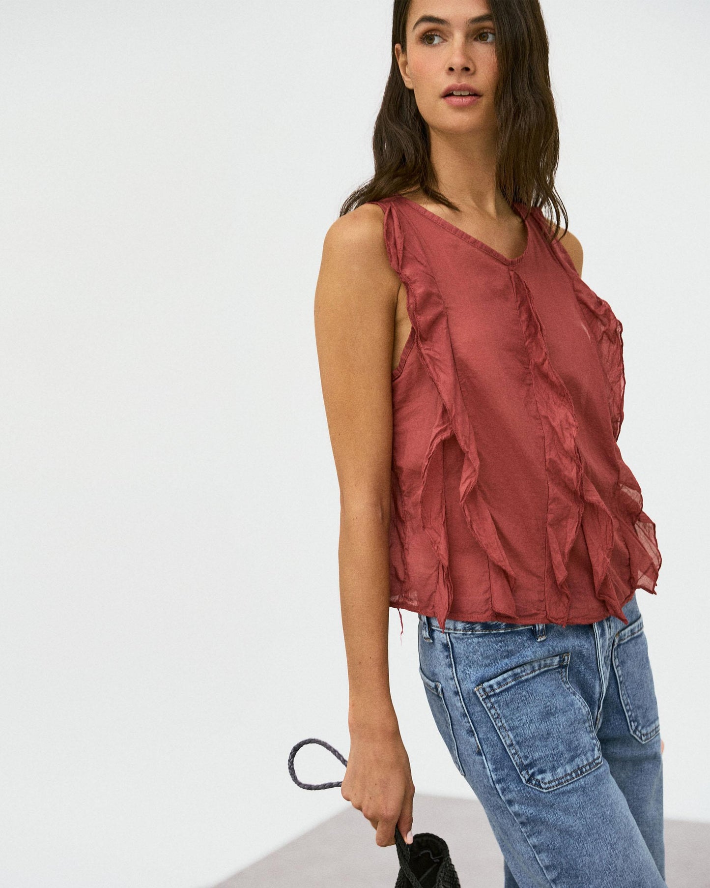Blusa Volantes Delanteros Teja