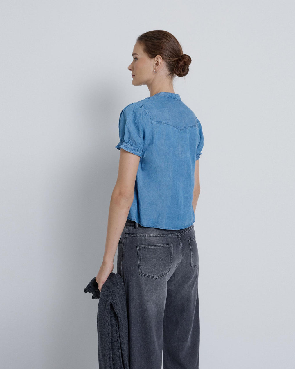 Blusa Jeans Manga Curta Azul