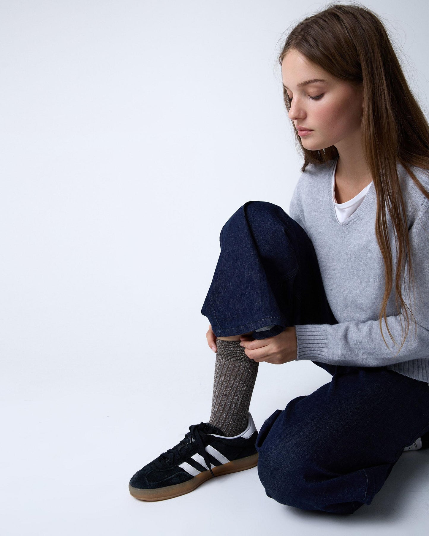 Brown Lurex Mid-Calf Socks