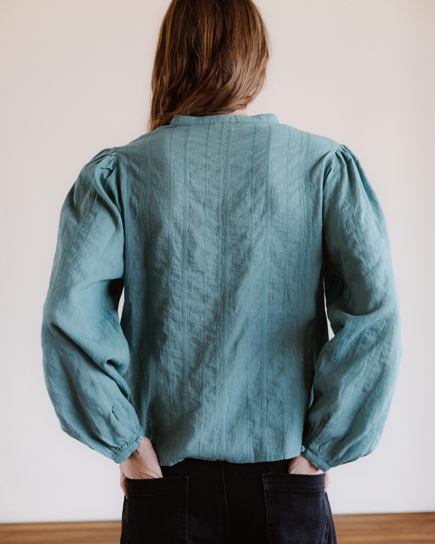 Blusa Tejido Rayas Puntillas Verde Agua