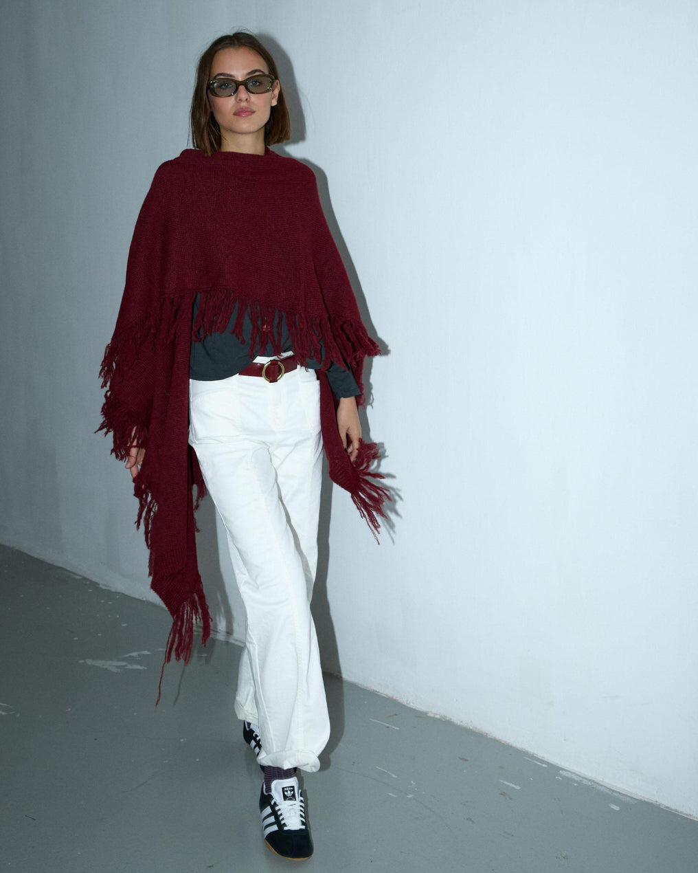 Garnet Fringed Poncho