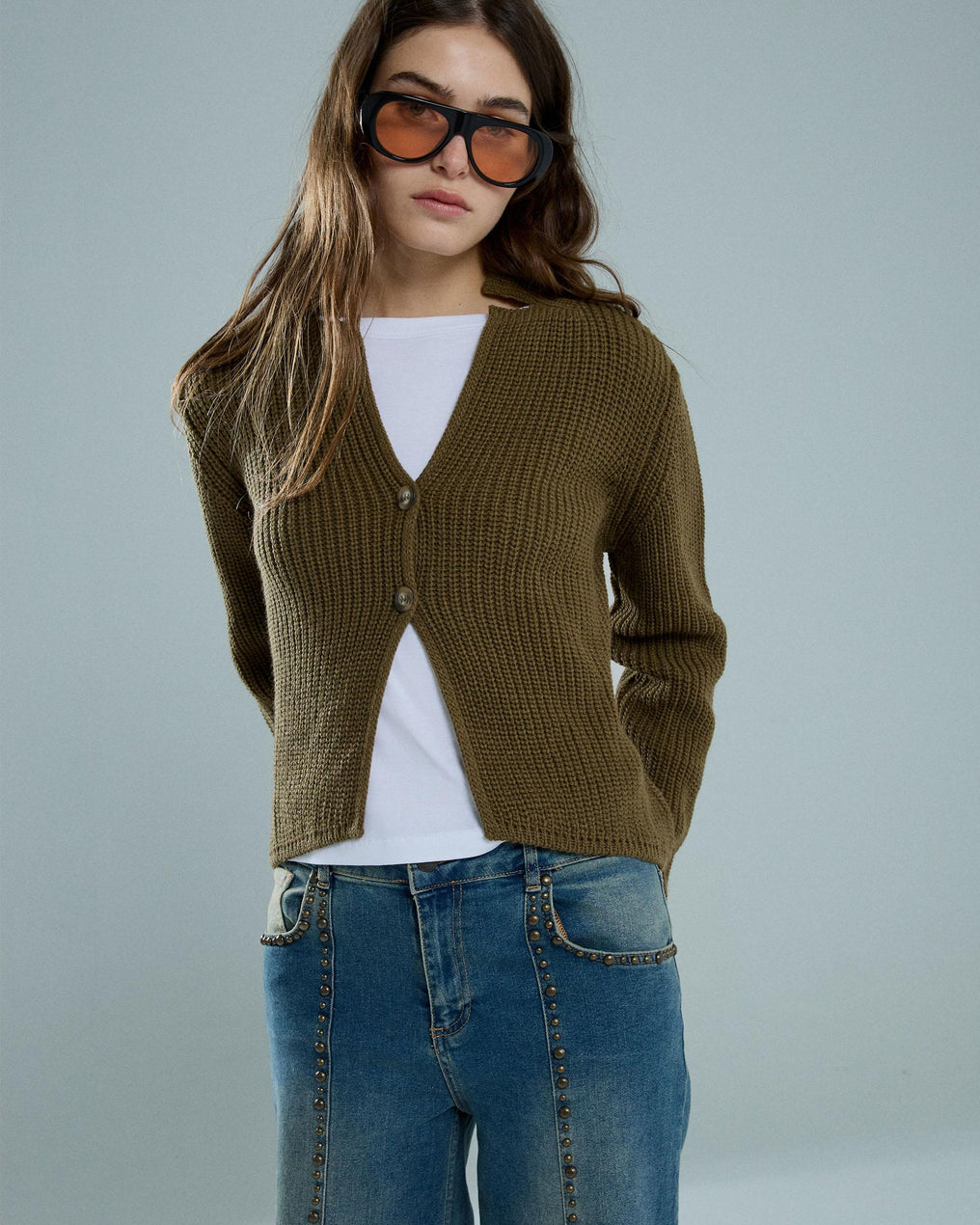 Chaqueta Abierta Botones Kaki