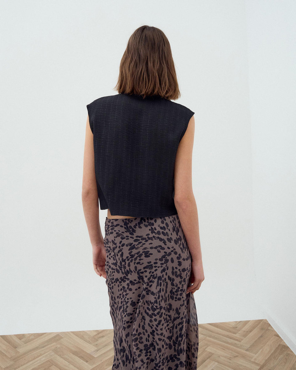 Sleeveless Blouse Side Buttons Lurex Stripe Black