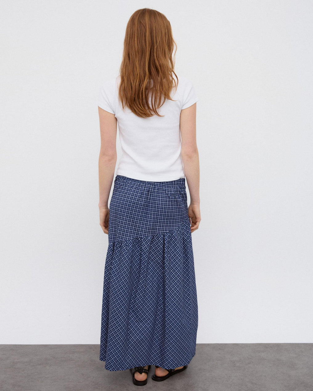 Dark Blue Plaid Asymmetrical Yoke Skirt