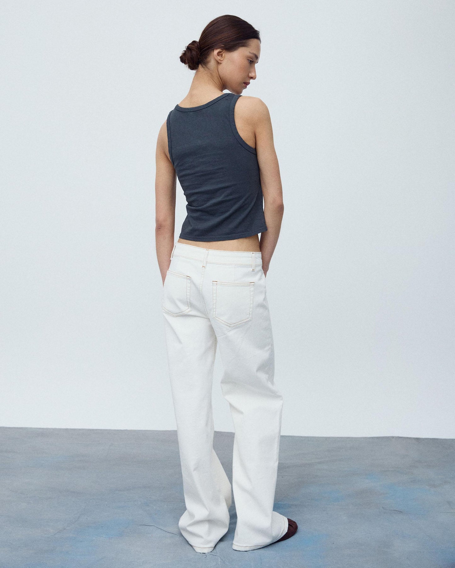 Jeans Costura Pespontos Branco