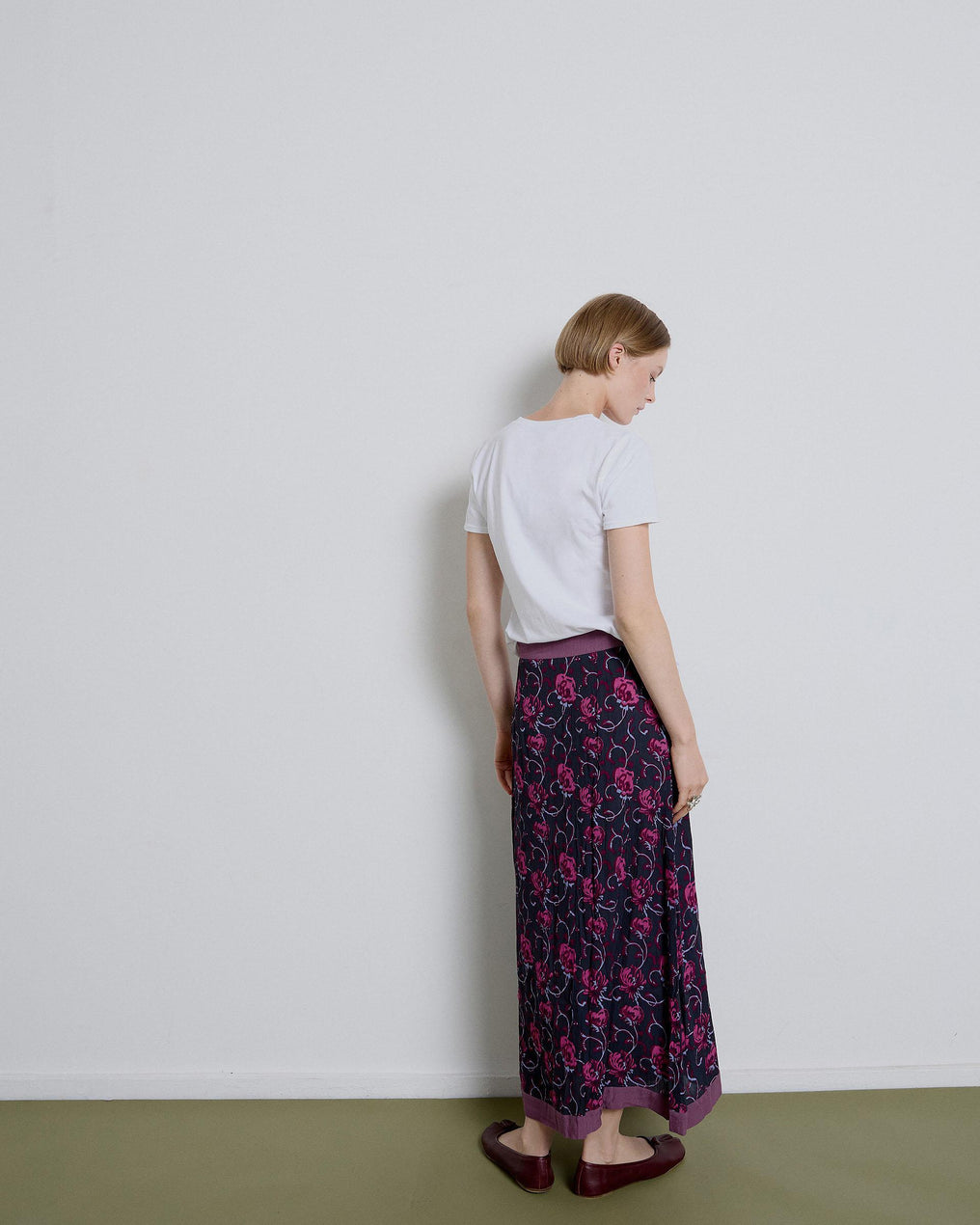 Falda Estampada Volante Lateral Morado