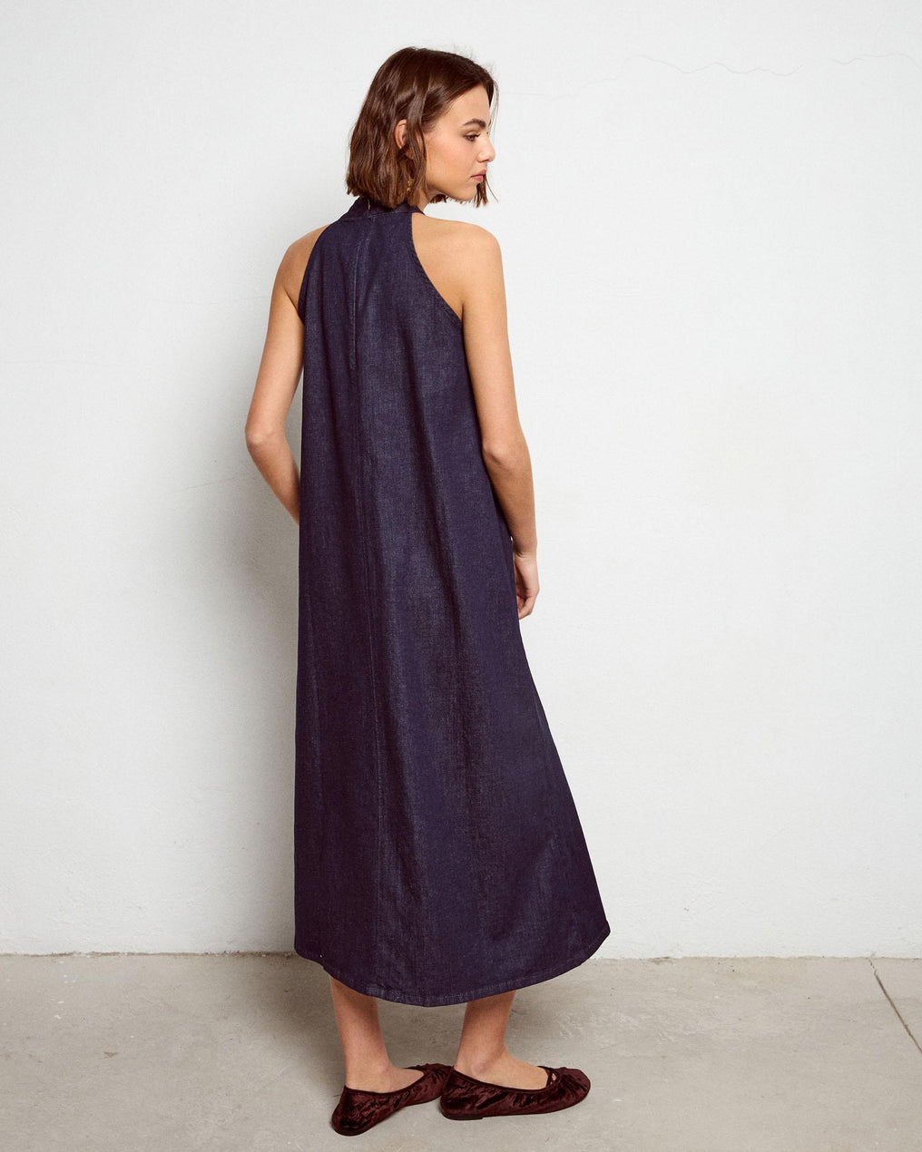 Vestido Halter Denim Azul Oscuro