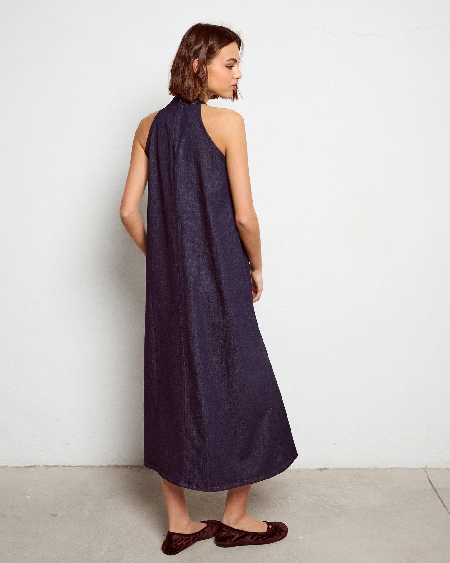 Vestido Halter Denim Azul Oscuro