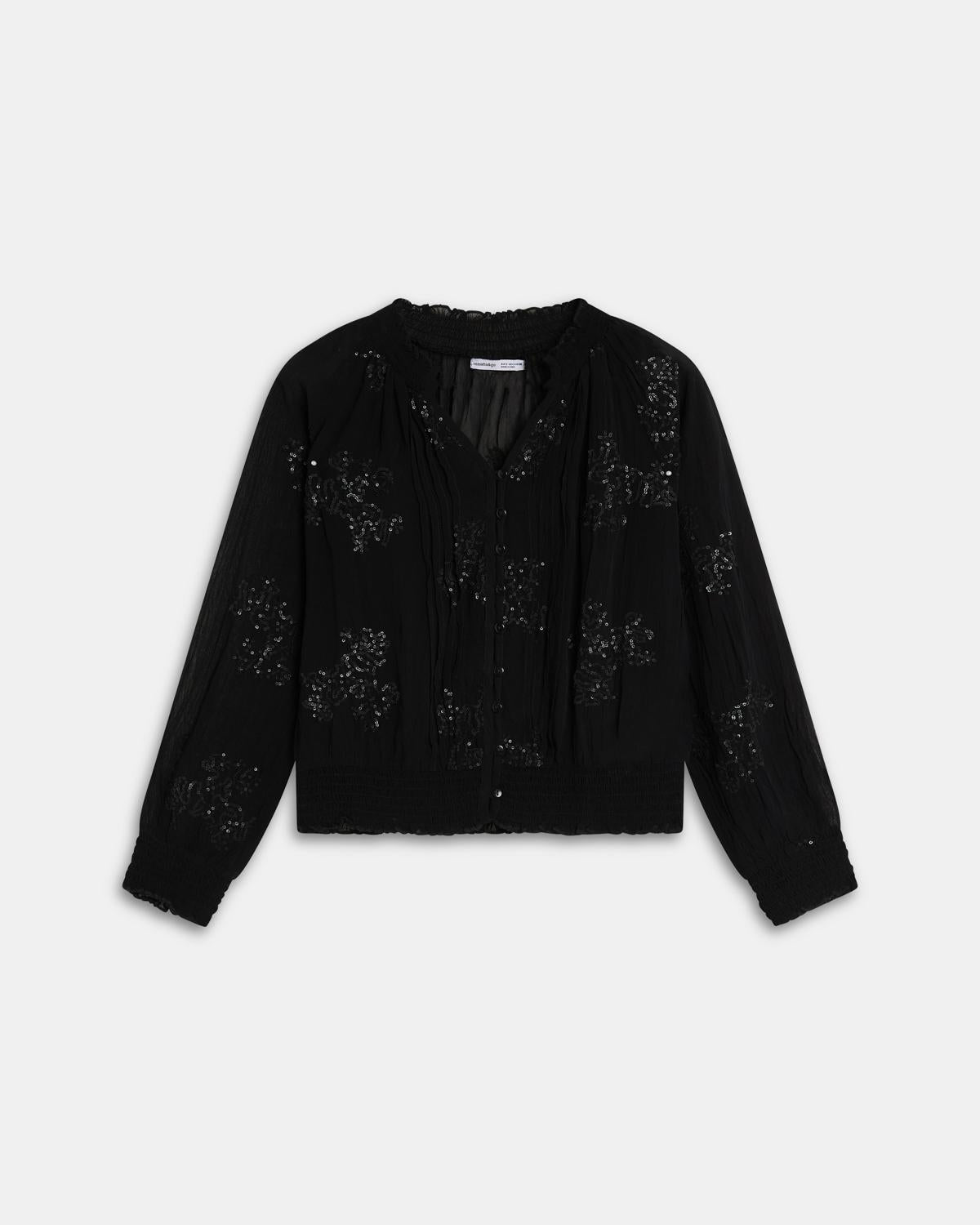 Black Sequin Blouse with Elasticated Hem