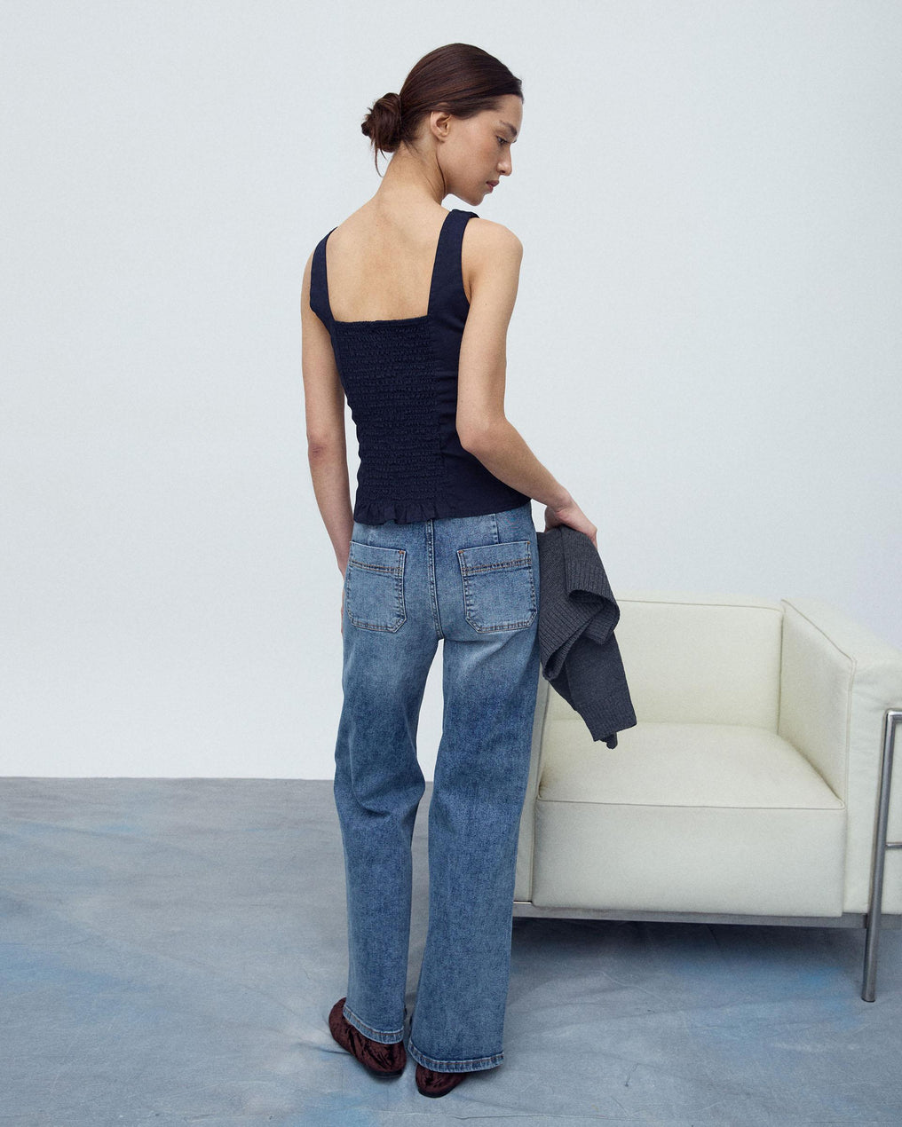 Jeans Cinturón Arandelas Azul
