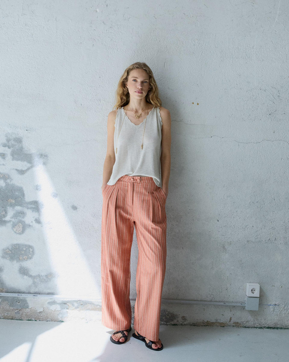 Beige Wavy Detail Top